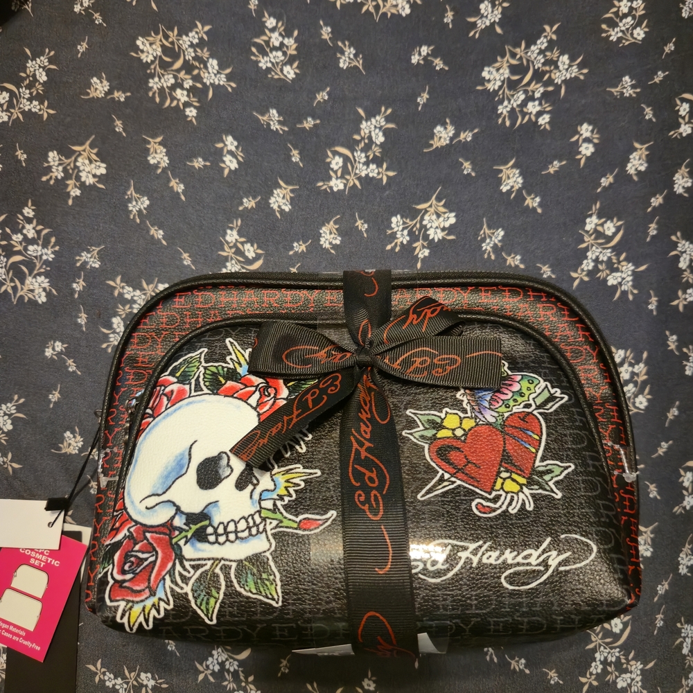 Ed Hardy Black Bag with Skull and Heart Motif